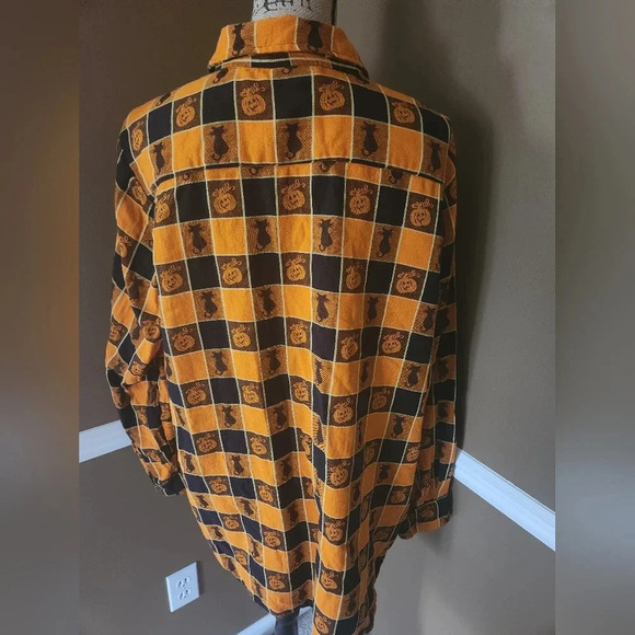 XXL Cat & Pumpkin Unisex Halloween Long Sleeve Button Up - Picture 3 of 6
